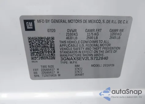 2020 Chevrolet Equinox Awd Ls from USA, damaged, VIN 3GNAXSEV2LS712840